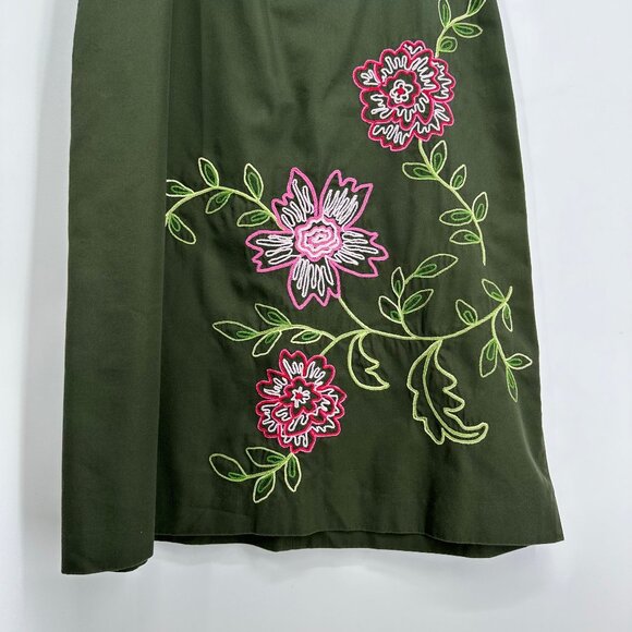 J Crew Embroidered Floral Sheath Dress 6 100% Cotton Sleeveless Olive Green Pink - Picture 4 of 6
